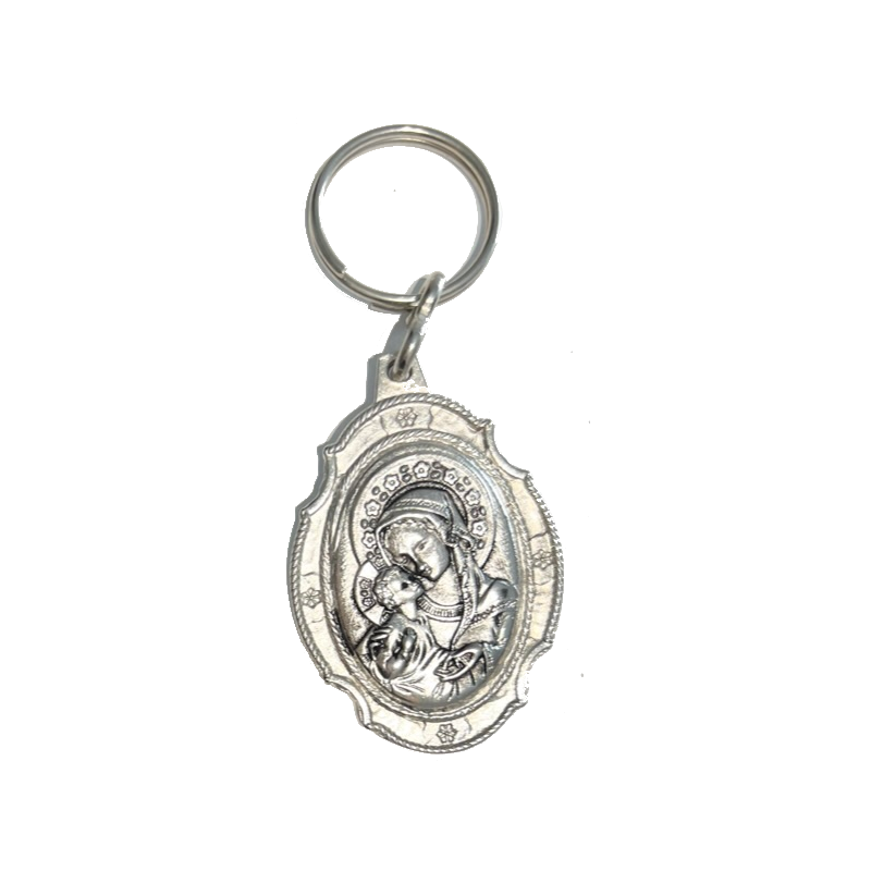 Sv Bogorodica i Isus silver round keyring