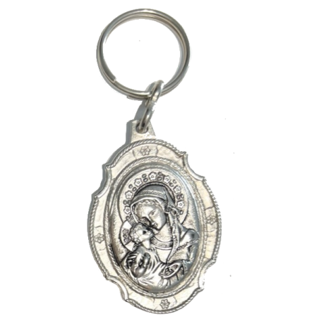 Sv Bogorodica i Isus silver round keyring