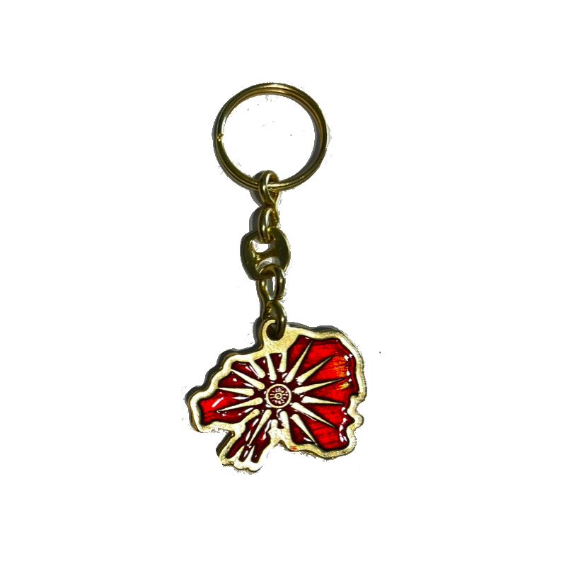 Sun of Kutlesh and Map of Macedonian red and gold keyring