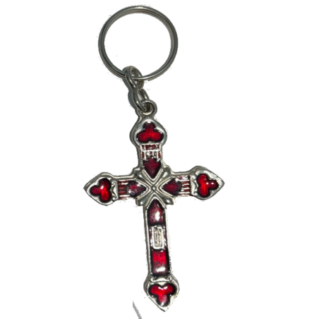 Cross red and silver keyring